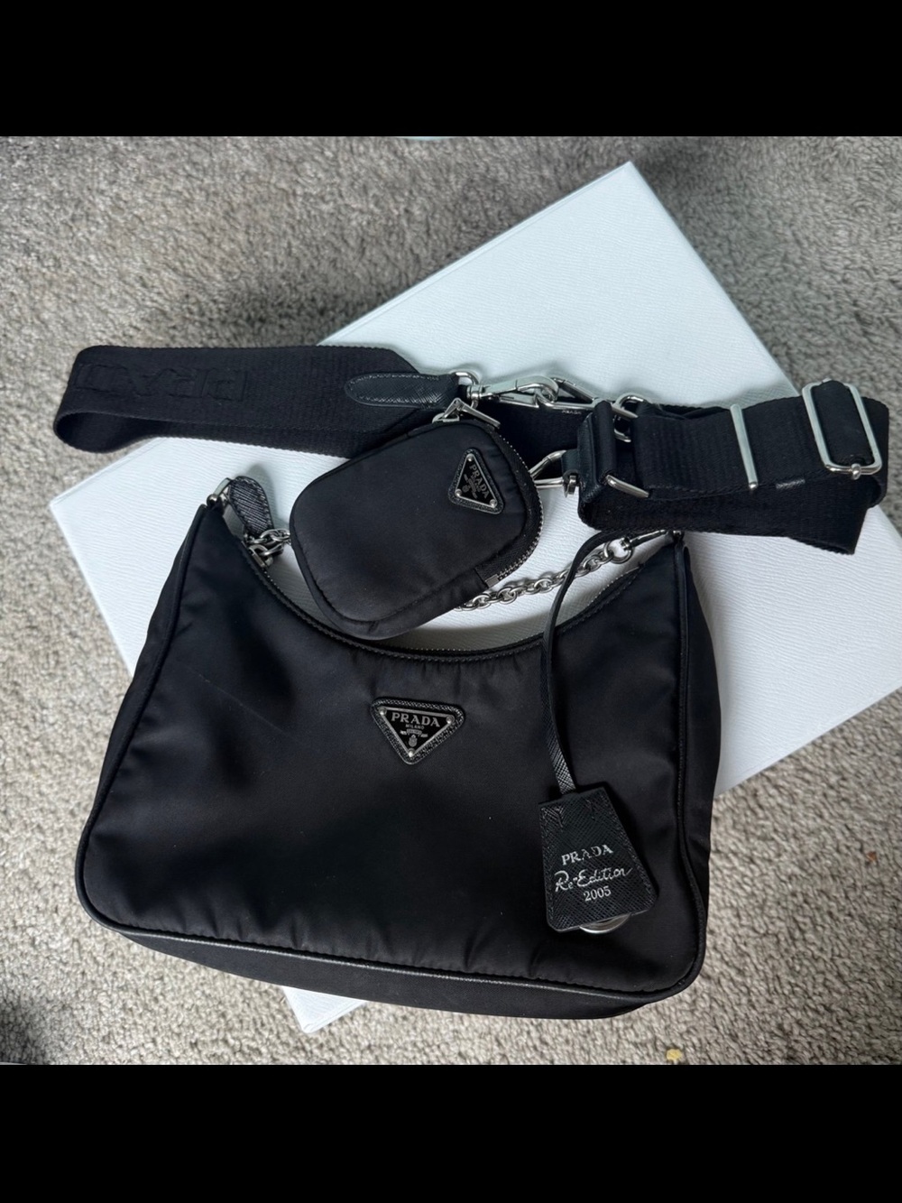 Prada Men's Dark Blue Shoulder Strap with Silver Hardware